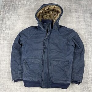 Hollister Jacket Mens Large Blue Faux Fur Lined Utility Coat Vtg Y2K Bomber